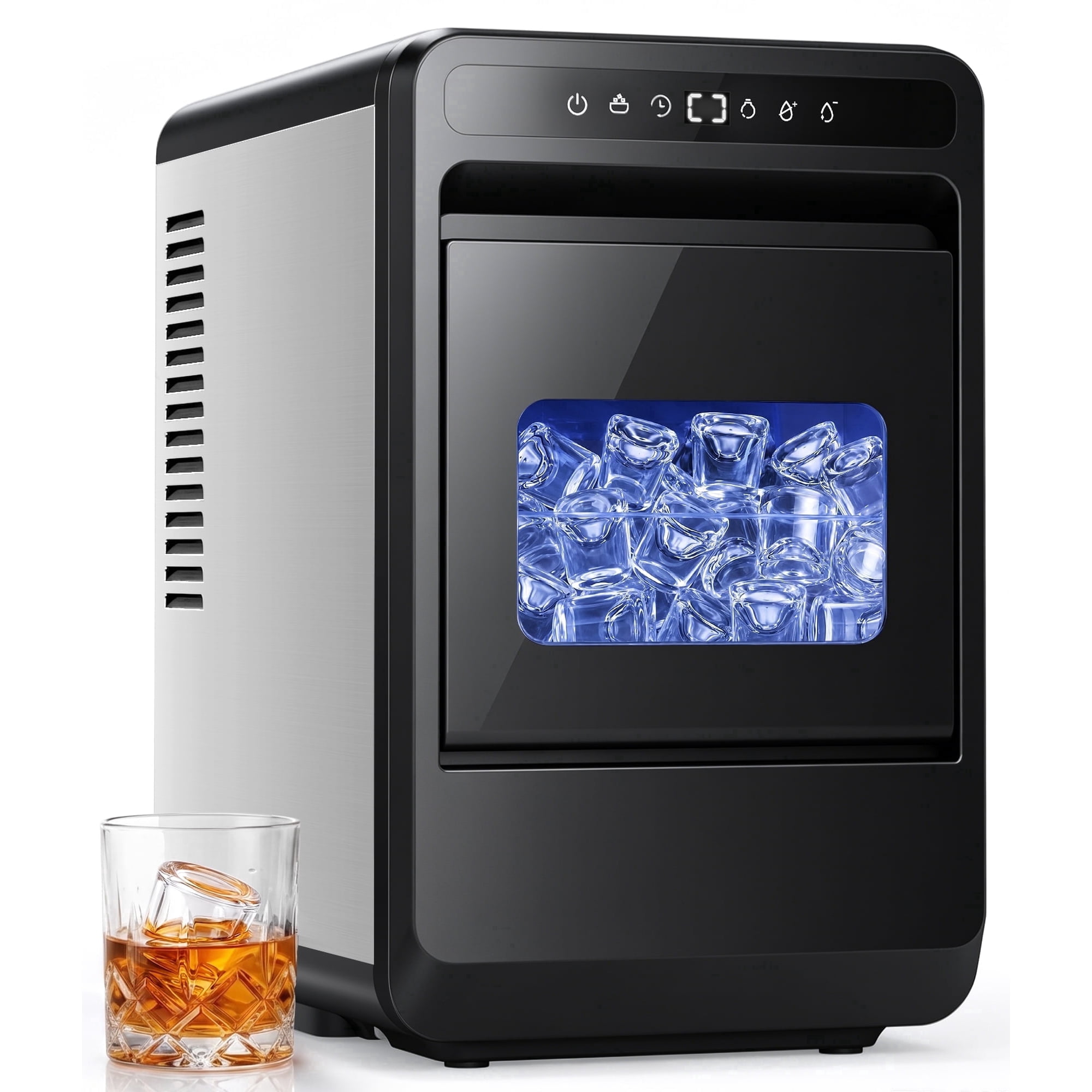 Flamemore Clear Countertop Ice Maker, 8 Crystal Clear 1.2" Large Craft Ice Cubes in 20 Mins, Portable Ice Machine with Self-Cleaning for Home Bar, Whiskey & Cocktails