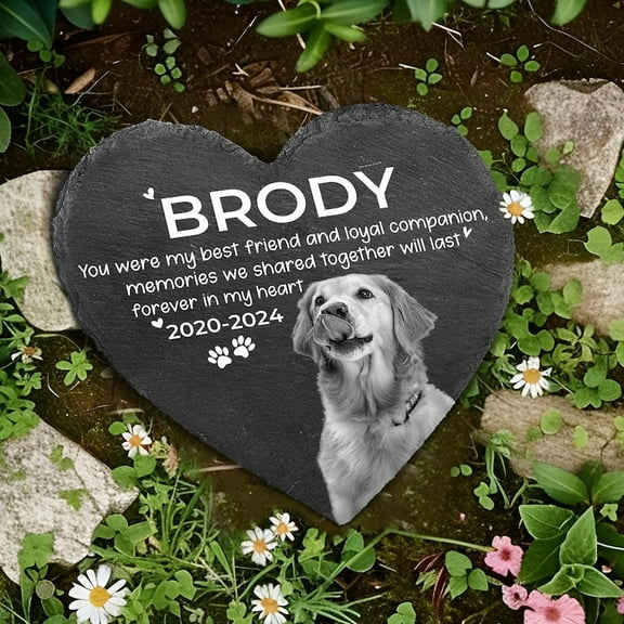 Custom Pet Memorial Stone – Dog & Cat Memorial Headstone with Photo Plaque, Pet Loss Sympathy Gift & Pet Cemetery Marker, Dog Passed Away Keepsake