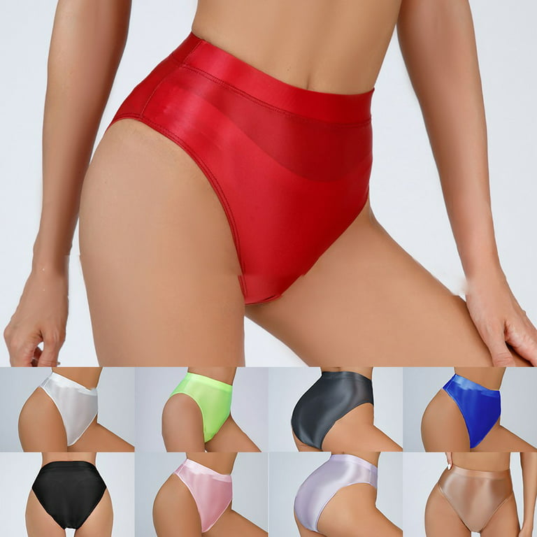 Women Underwear Glossy Briefs Wet Look Knickers Solid Shiny Panties  Underpants
