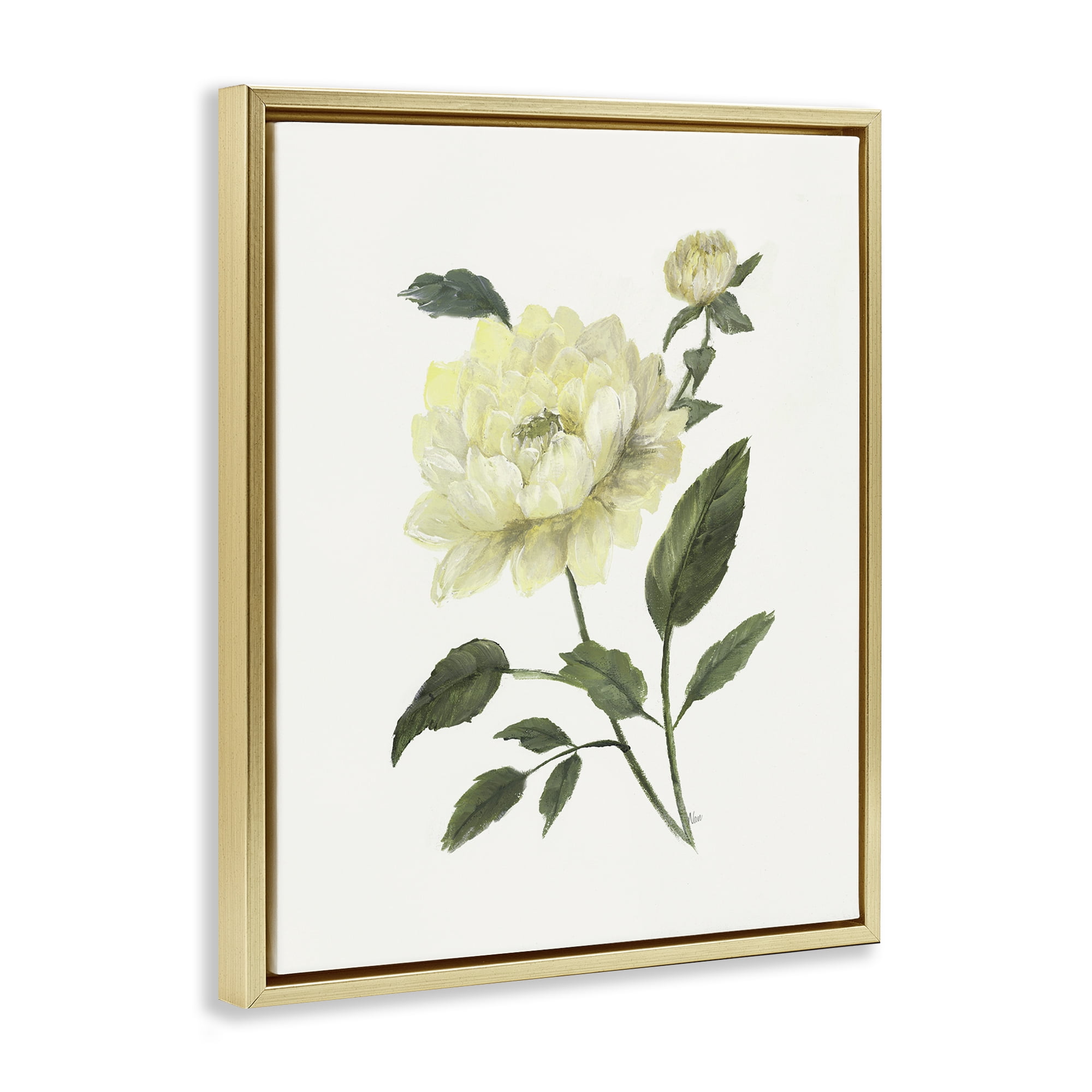 Stupell Industries Cream Garden Peony with Buds Gold Framed Floater Canvas Wall Art, design by Nan