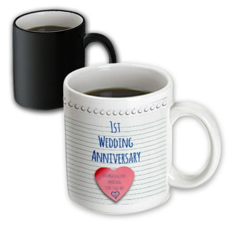 - 3dRose 1st Wedding Anniversary gift - Paper celebrating 1 year together - first anniversaries - one yr, Magic Transforming Mug, 11oz