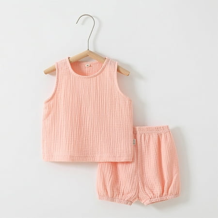 Wancir Kids Tales 2Pcs Baby Cotton Linen Outfits Set Toddler Boys Girls Sleeveless Tank Tops Shorts Clothes Solid Vest + Bloomers