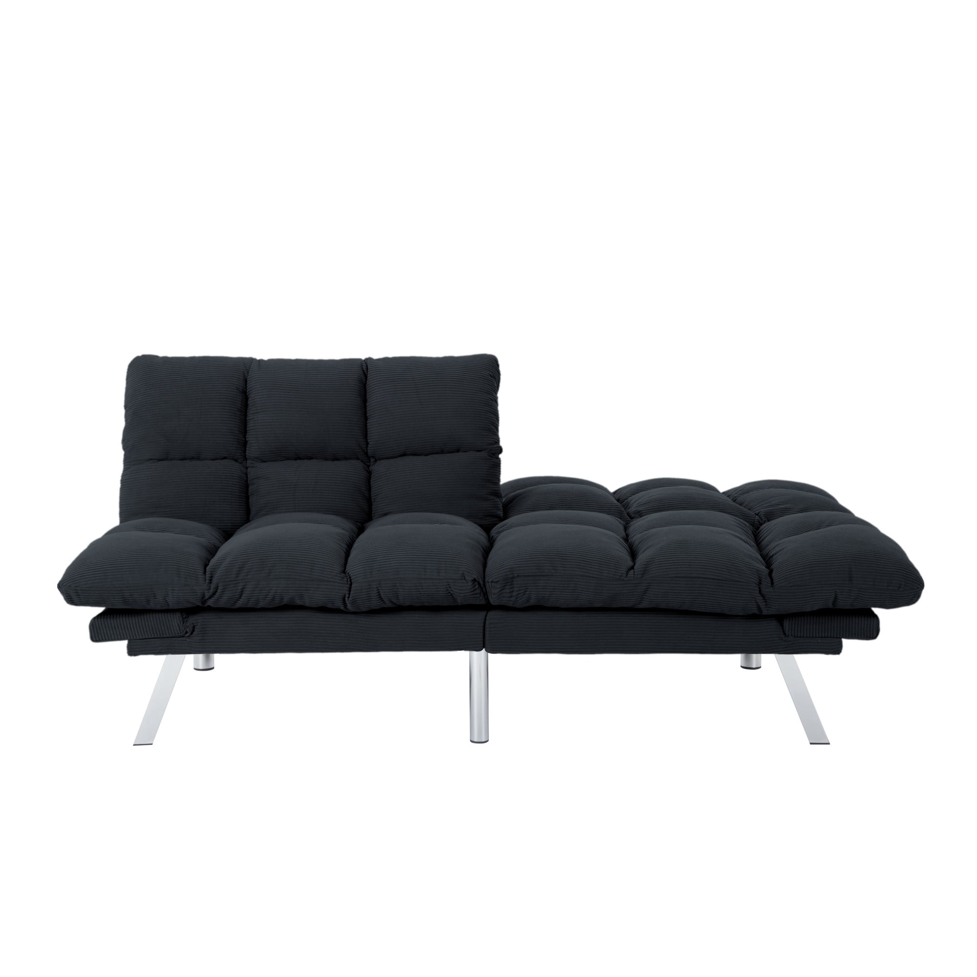 Gewnee 67.3 Inch Futon Sofa Bed, Corduroy Fabric Sleeper Sofa, Modern Loveseat for Apartments and Offices, Adjustable Backrest and Armrests.Black