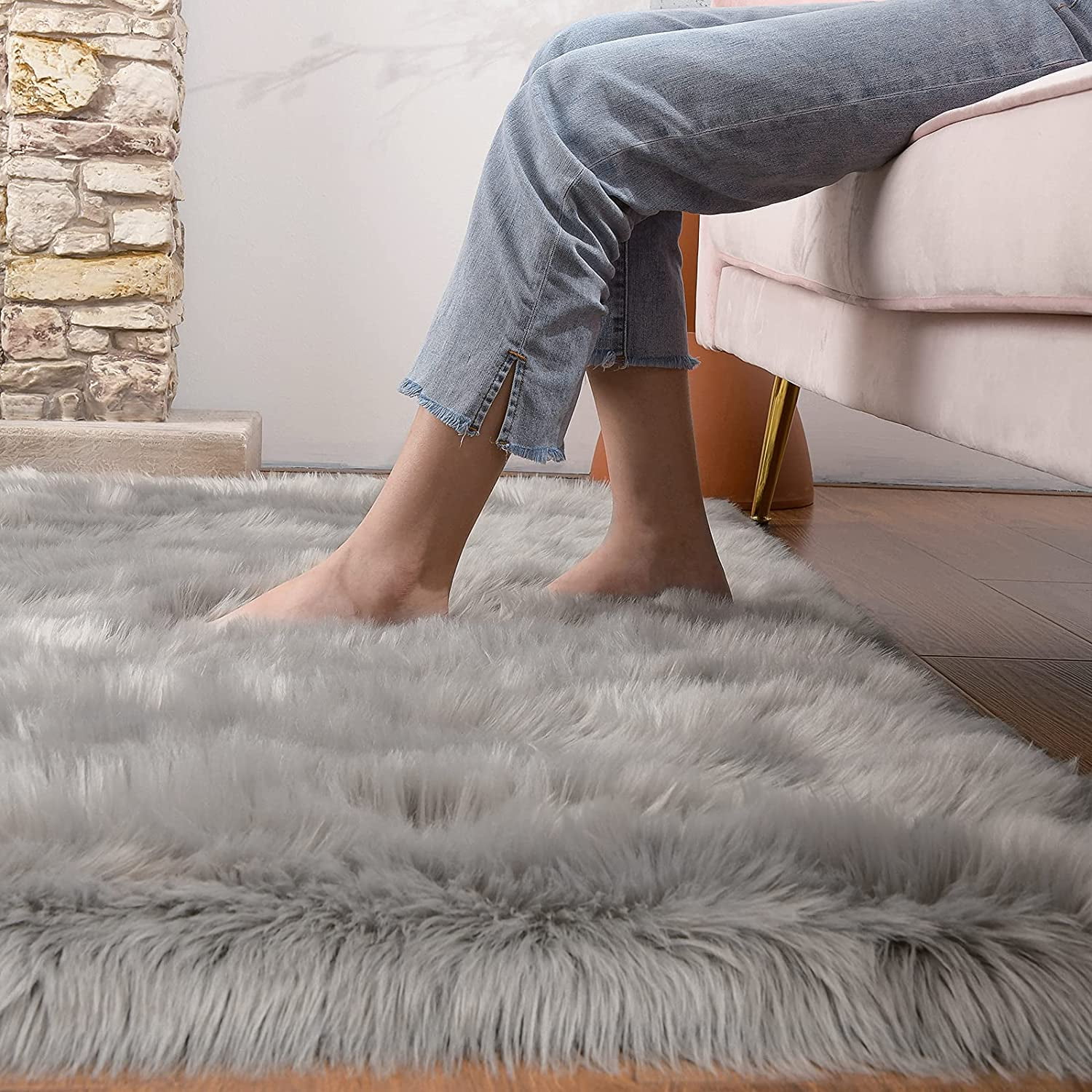 Junovo Luxury Fluffy Area Rugs Areary Rug for Bedroom Shaggy Rugs Area Carpet for Living Room Bedroom Room,2'x3',Gray
