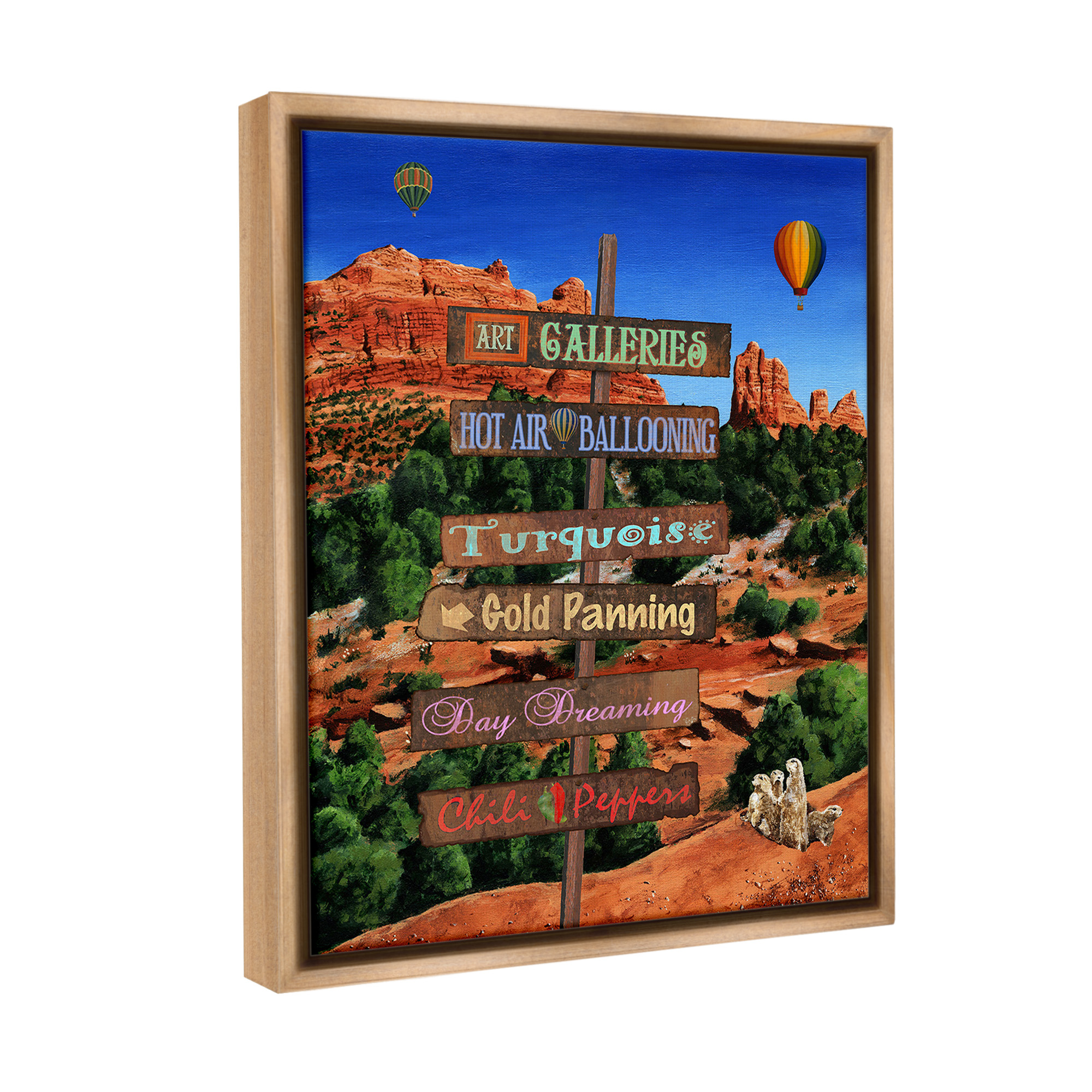 Stupell Industries Desert Activities Sign Landscape Painting Brown Floater Framed Canvas Art Print Wall Art, 17 x 21