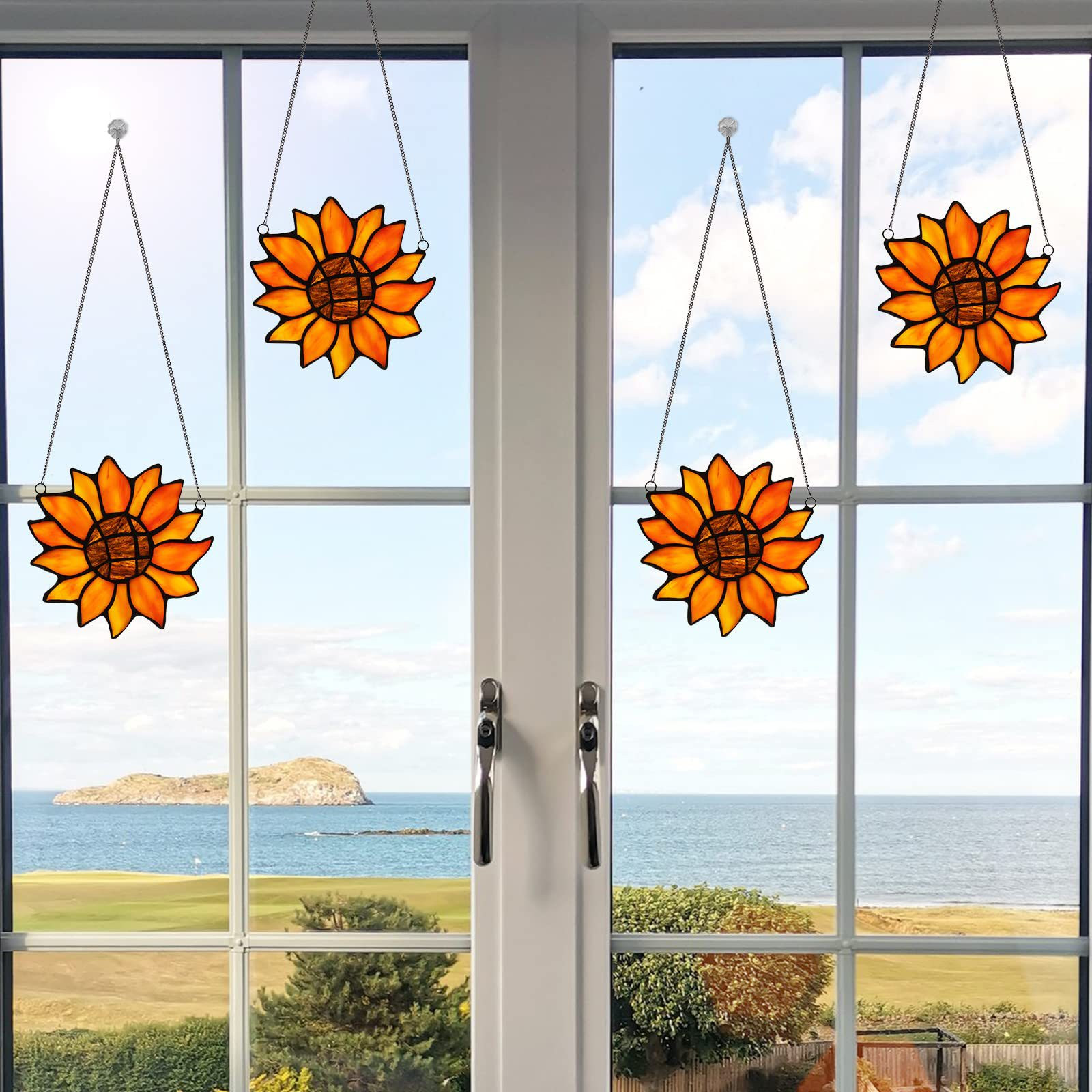 Yannianjz 4Pcs Sunflower Wind Chime Pendant, Colorful Acrylic Window Hanging Decor, Outdoor Garden Wind Chimes for Living Room, Bedroom, Courtyard