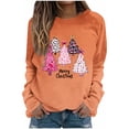 thumbnail image 2 of asdoklhq Christmas Shirts for Women Christmas Gradient Print Loose Casual Long Sleeve Round Neck Hoodless Straight Shoulder Sweatshirt Hoodless Sweatshirt Orange 3X, 2 of 5
