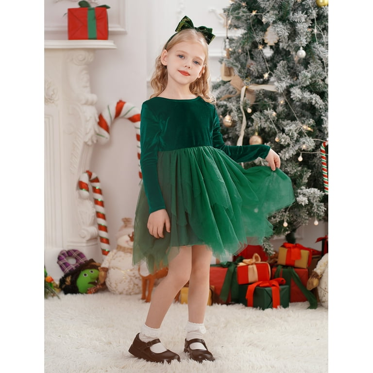 IDOPIP Toddler Girls Velvet Tulle Tutu Dress Long Sleeve Bowknot Christmas  Dress Fall Winter Dresses