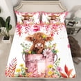 thumbnail image 2 of Manfei Cute Highland Cow Queen Sheet Sets 4 Pieces, Pink Flower Floral Flat Sheet, Farm Animal Queen Fitted Sheet, Microfiber Bedroom Decor, 2 of 7