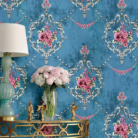 1 Roll Self-Adhesive Wallpaper, Vintage Blue Flower Pattern Self-Adhesive Contact Paper, Peel And Stick, Waterproof Removable Living Room Kitchen Bedroom Dormitory Wallpaper, Furniture Refurbishment W