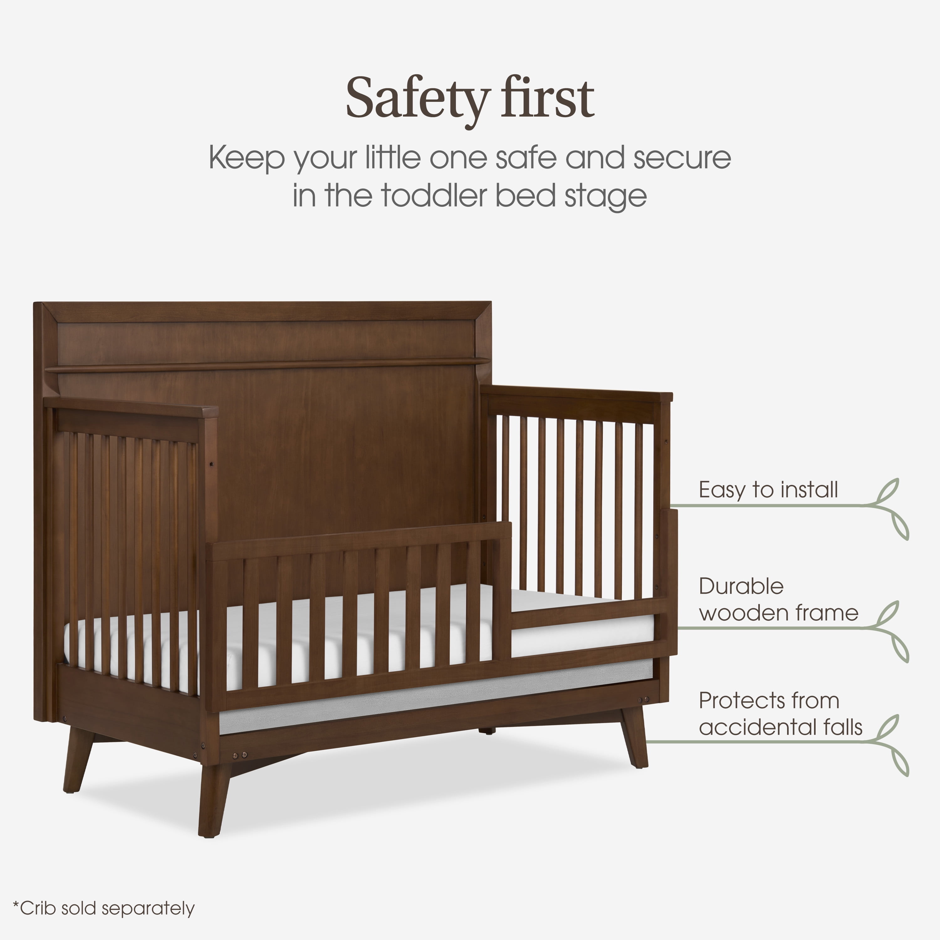 Evolur Convertible Crib Toddler Guard Rail I Full Assembly I Lasting Quality, Walnut