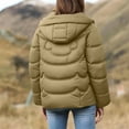 thumbnail image 4 of Women's Winter Hooded Jacket Solide Color Zip UP Puffer Jacket Thicken Stand Collar Snow Coat with Removable Hood Khaki 5XL, 4 of 9
