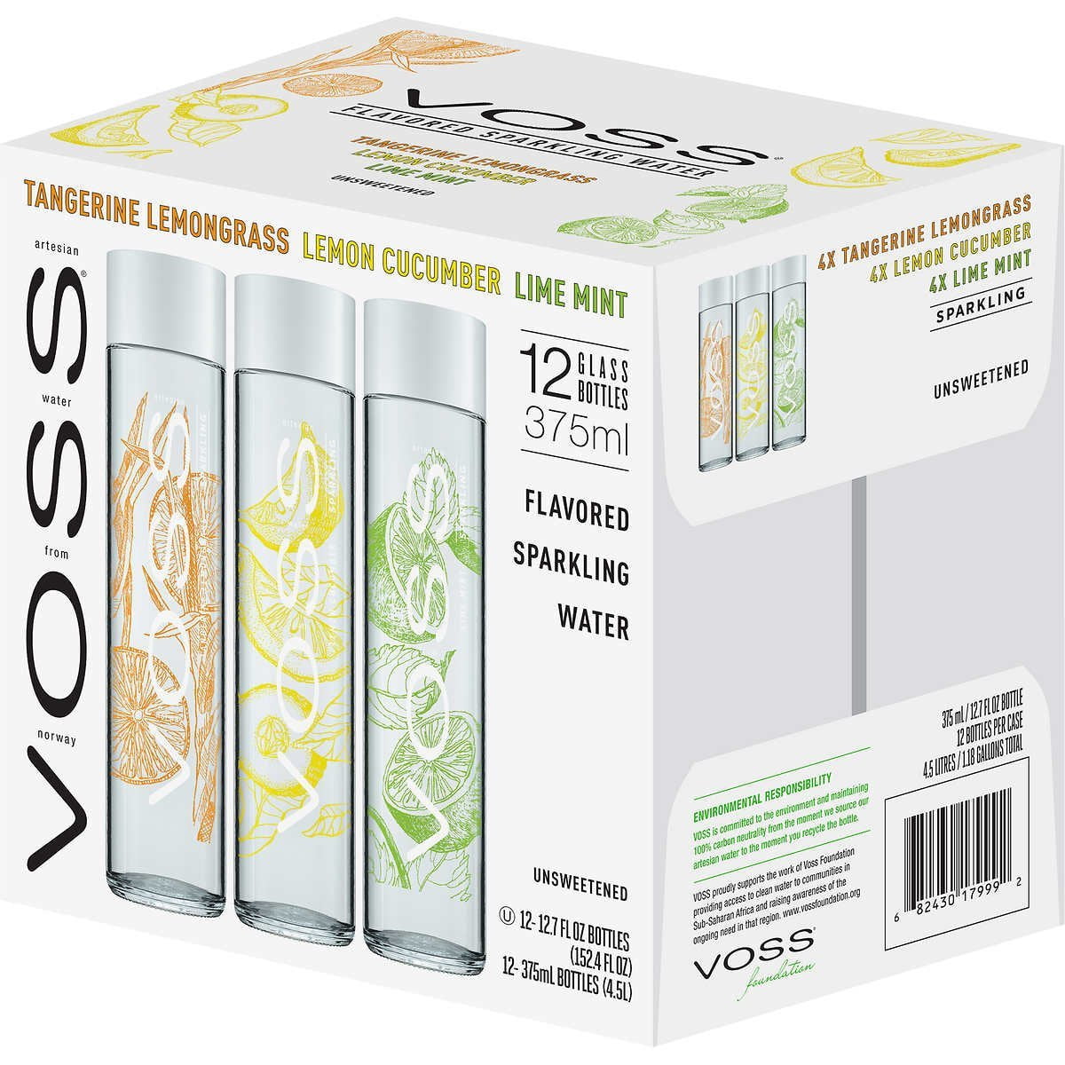 Voss Artesian Sparkling Flavored Water Variety Pack (375 ml) Glass