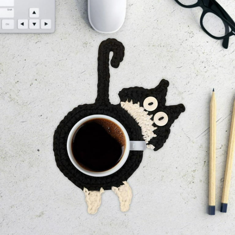 Funny Cat Coasters for Drink Cute Coasters Cat Gift for Cat Lovers Ceramic  Coasters with Cork Bottom and Metal Holder for Bar Office Dining Coffee