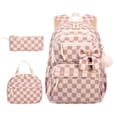 thumbnail image 2 of 3 Pcs Corduroy Beige Check Pattern Girls Backpack Set Cute Bow Decor Daypack With Lunch Bag Pencil Pouch Large Capacity School Travel Laptop Bag, 2 of 7