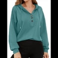 thumbnail image 2 of Sudadera con Capucha para Mujer, Cuello Abotonado, Cordón Ajustable, Sudadera Informal de Larga, Camisetas. Azul y Verde XXL, 2 of 10