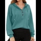 thumbnail image 2 of Sudadera con Capucha para Mujer, Cuello Abotonado, Cordón Ajustable, Sudadera Informal de Larga, Camisetas. Azul y Verde XXL, 2 of 10