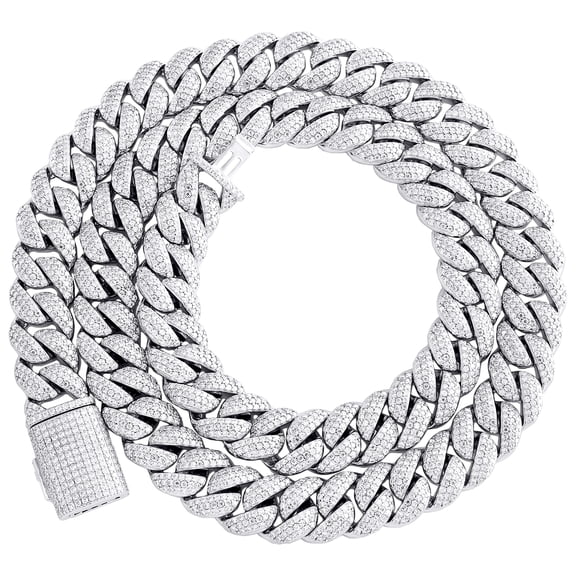 Sterling Silver Moissanite Custom Box Clasp 12mm Miami Cuban 22" Chain 19.65 CT