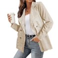 thumbnail image 2 of XFLWAM Women's Corduroy Elegant Work Blazers Jackets Retro Open Front Cardigan Plus Size Long Sleeve Business Coat Beige L, 2 of 5