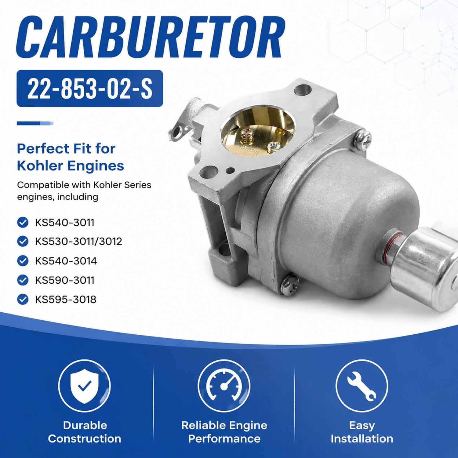 22-853-02-S Carburetor Compatible with Kohler Series Engines KS540-3011 KS530-3012 S540-3014 KS590-3011 KS595-3018,Replace Part Number KH-22-853-02-S Lawn Mower Engines Carb