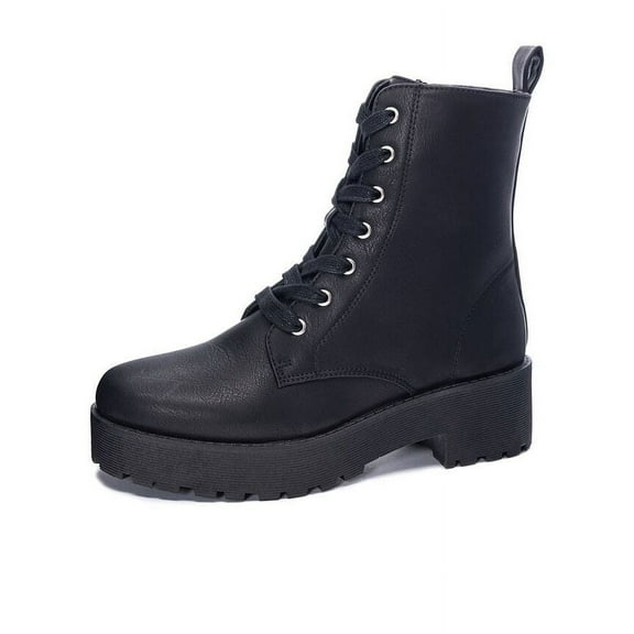 Dirty Laundry More Fun Black Lace Up Chunky Block Heel Rounded Toe Ankle Boots (Black, 6)