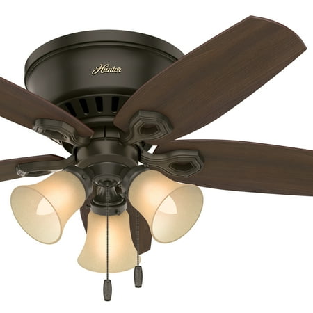 Hunter Fan 42" Low Profile Traditional Ceiling Fan in New Bronze - Three-Light Fitter with Cased White Glass (Certified Refurbished)