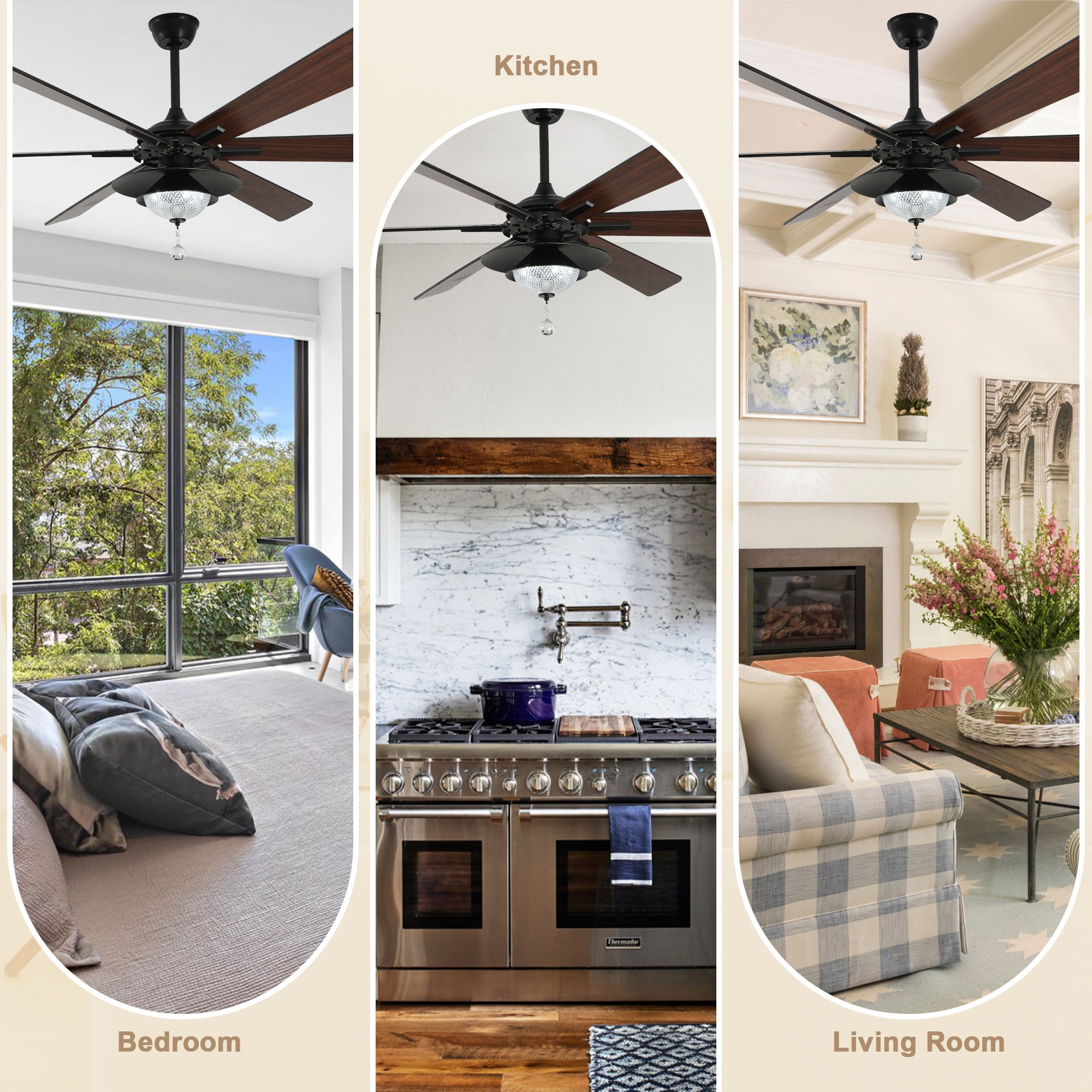 Bella Depot 72" Modern LED Ceiling Fan 6-Speed Reversible Chandelier With Dimmable Light and Remote Control