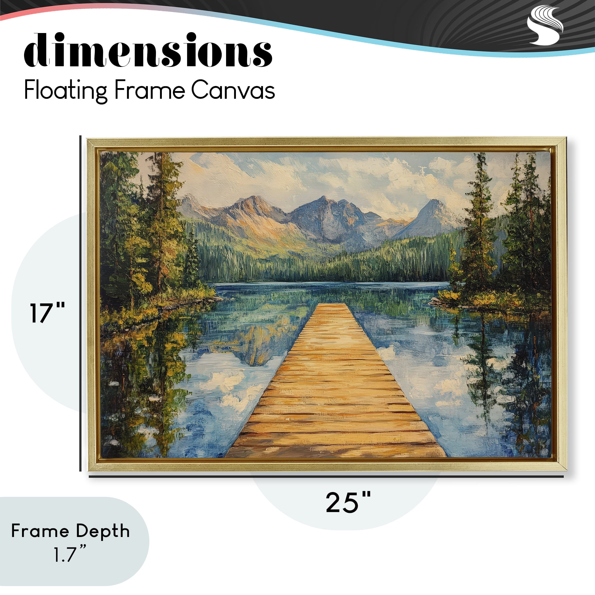 Stupell Industries Dock in The Mountains Gold Framed Floater Canvas Wall Art, design by Petal Prints Design