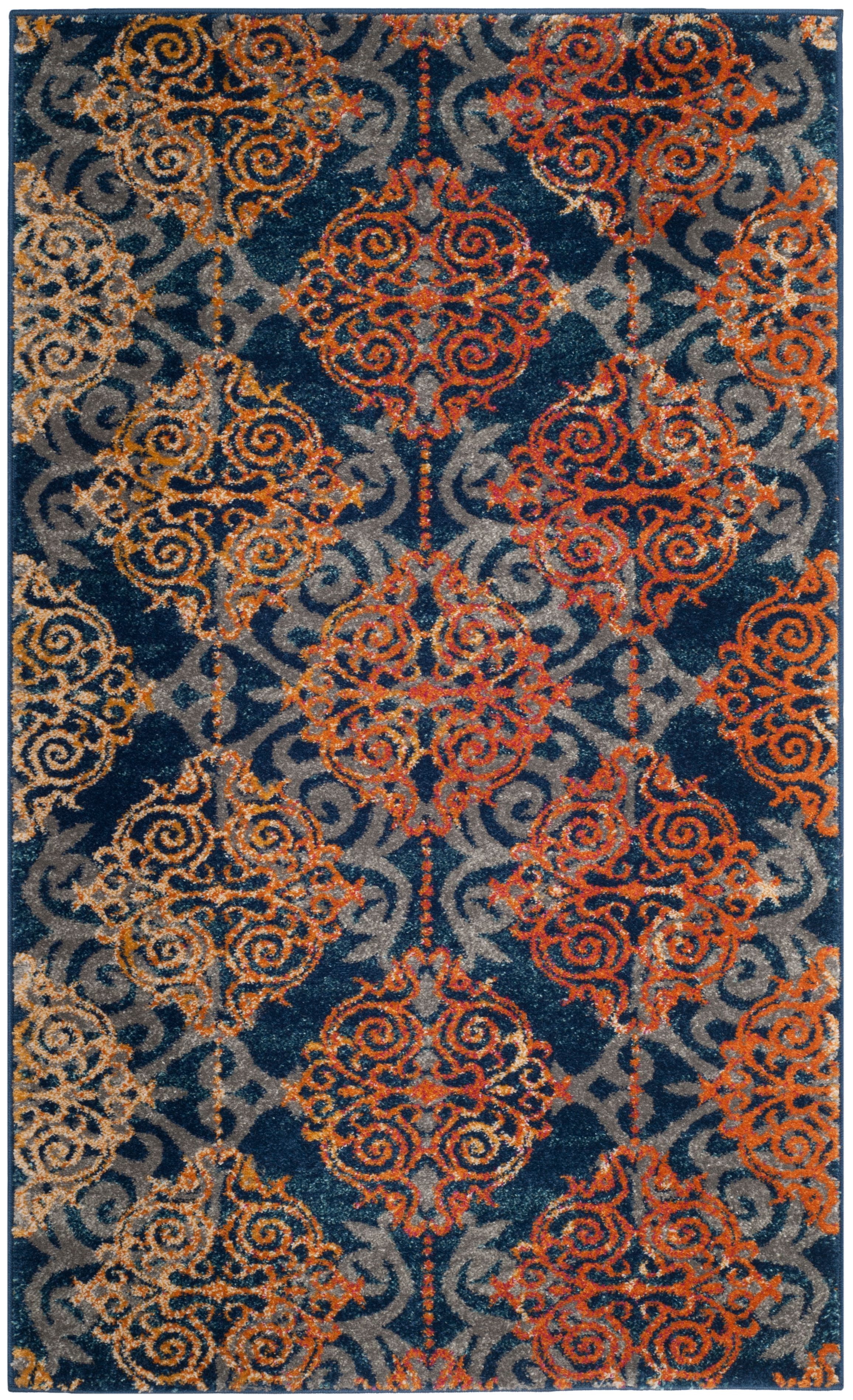 SAFAVIEH Evoke Keith Damask Area Rug, Blue/Orange, 3' x 5'