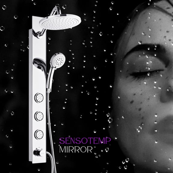 FORNO ACQUA SensoTEMP LED Mirror Shower Panel, 9 in. Rainfall Shower Head, 3 Body Jets & 5-Function Handheld. 2.5 GPM