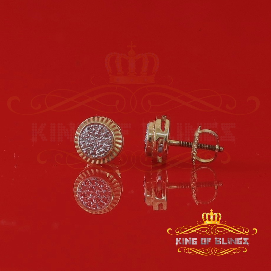 King of Bling's Real 10k Yellow Gold with Real 0.12CT Diamonds Stud Earrings For Women And Men