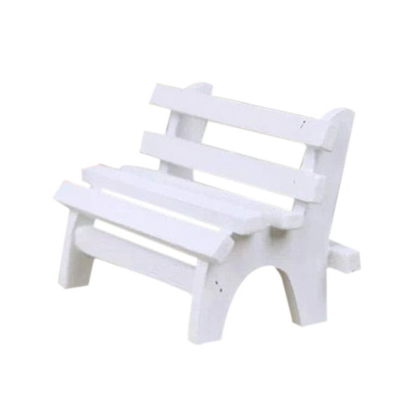 Wooden Miniature White Double Garden Bench Ornament for Porch, Home Decor, Photo Booth Props, Small Landscape Decoration