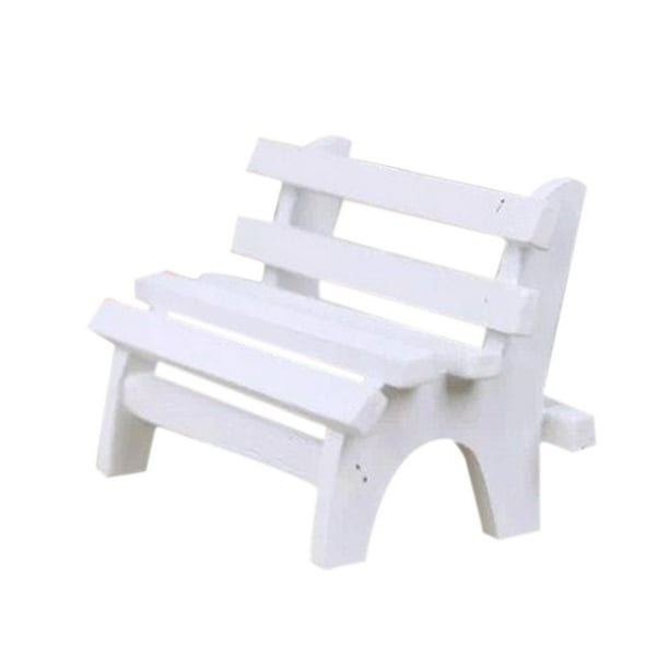Adorno de paisaje en miniatura, silla de porche de banco de jardín doble blanco de madera para accesorios de fotomatón, decoración del hogar