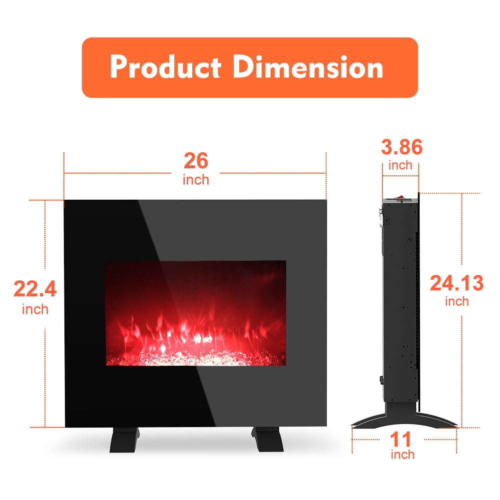 Lifeplus 26"1500-Watt Freestanding or Wall Mounted Electric Fireplace Heater, Black