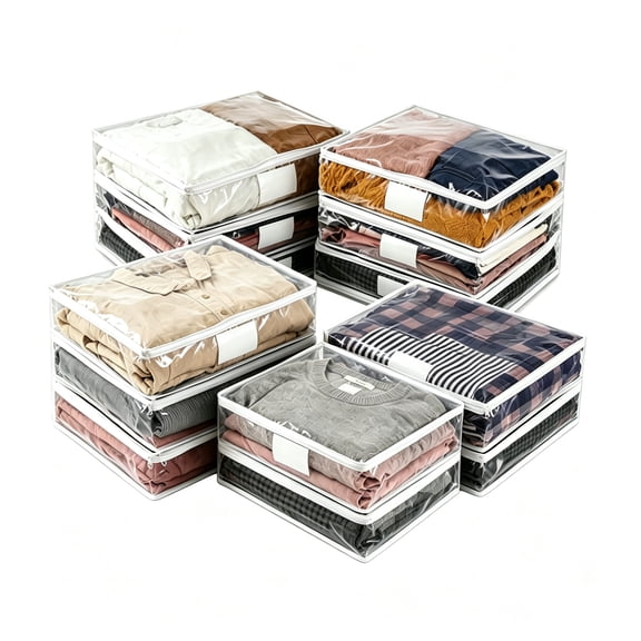 6 Pcs Clear Zippered Storage Bags,Tutuviw Clothes Bag Organizer with Zipper,Plastic Sheet Organizer and Storage for Sweater Blankets Sheet Linen Quilt Bed Pillow Cube Organizer(15x11x4in)