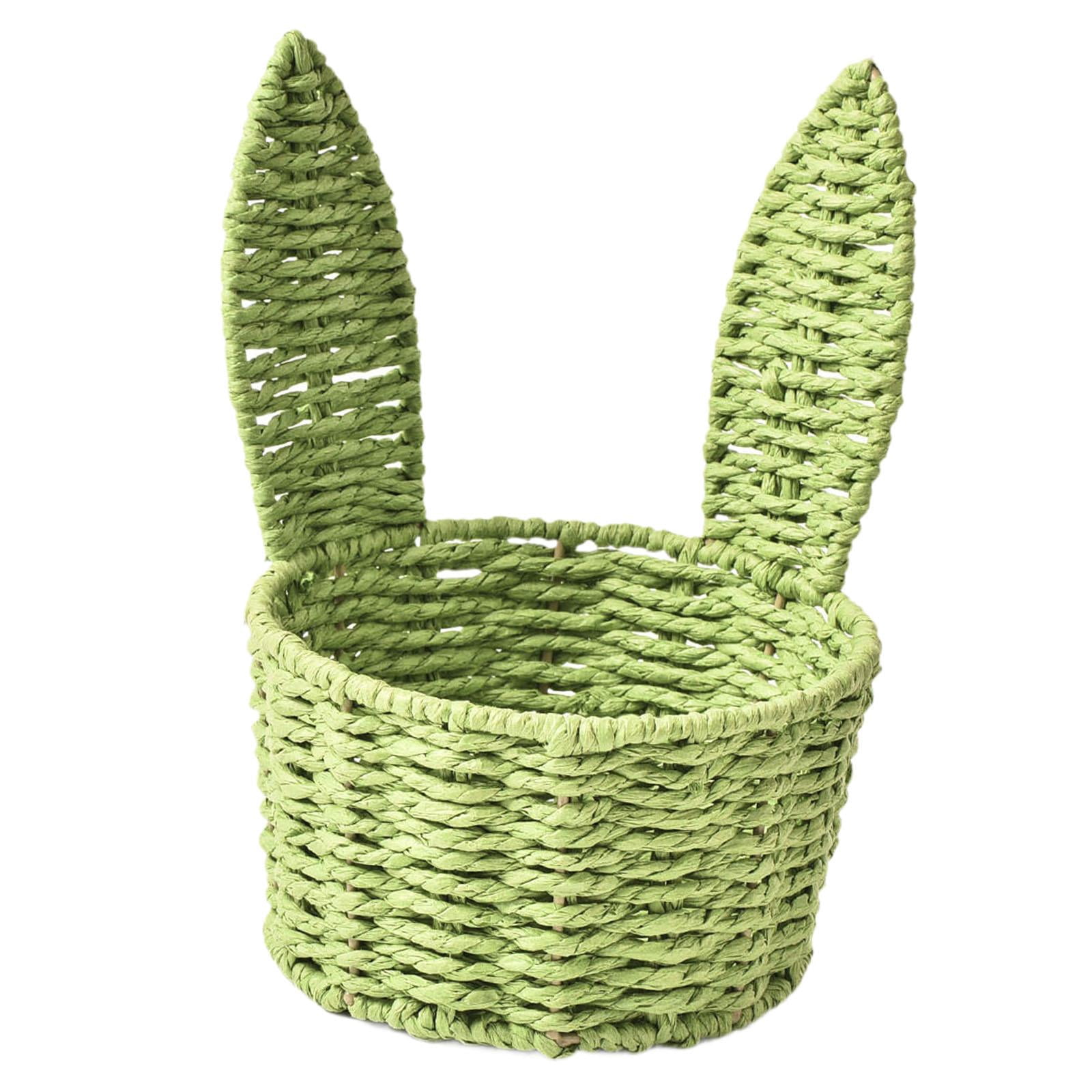 kowaku Easter Woven Bunny Ear Basket Storage Basket Candy Storage Creative Decorative Paper Rope Design Container Multipurpose Organizer Bunny Ear suitable for home decoration festive Green