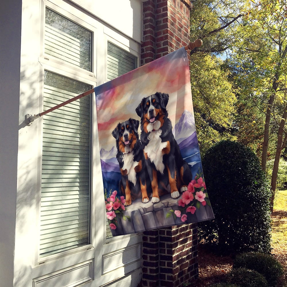 Bernese Mountain Dog Two Hearts House Flag 28 in x 40 in