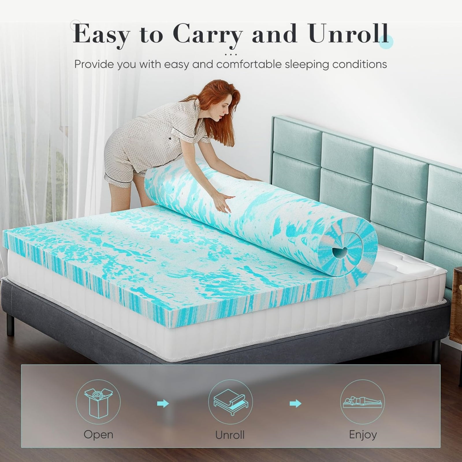 GIANNA Memory Foam Mattress Topper, 3 Inch Gel Infused Memory Foam, Cooling and Pressure Relieving - CertiPUR Certified - Dorm Room Essentials - Full Size