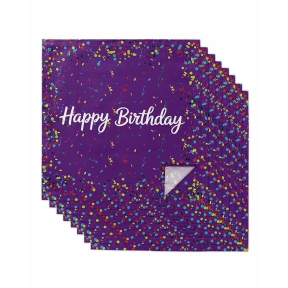 Violet Birthday Cloth Napkins Set of 8 Reusable Dinner Napkins, Colorful Confetti Ribbons Polka Dots Classroom Cocktail Napkin Washable Table Napkins for Wedding/Holiday Party/Baby Shower 20"x20"