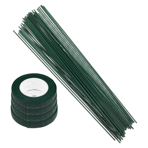 Kit de herramientas para arreglos florales con cinta y alambre para manualidades. Tallos de alambre verde y cinta verde para flores artificiales.