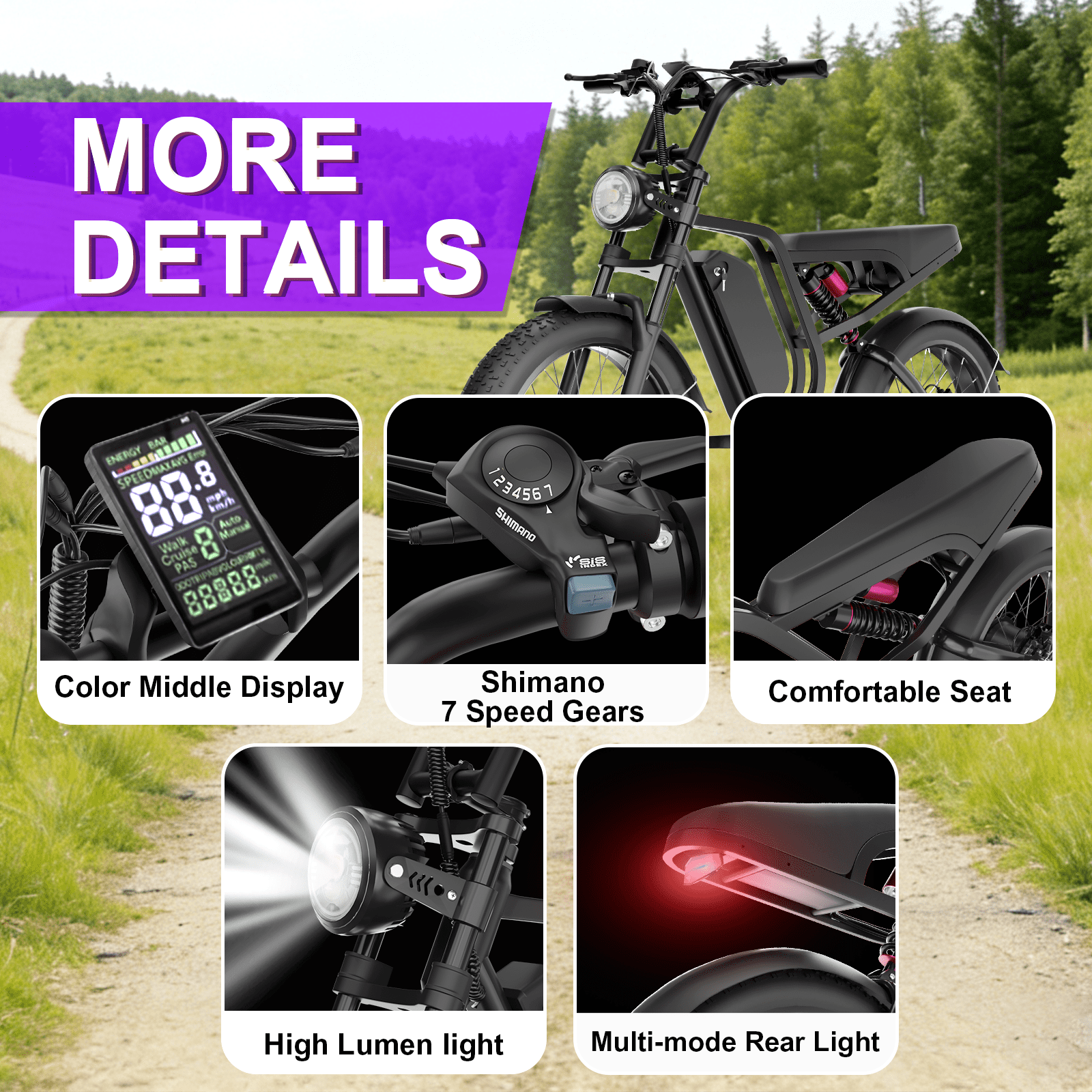 Electric Bike for Adults 20 X 4.0 Fat Tire, Peak 1500W 48V 16AH  Battery off-Road E Bik UL2849