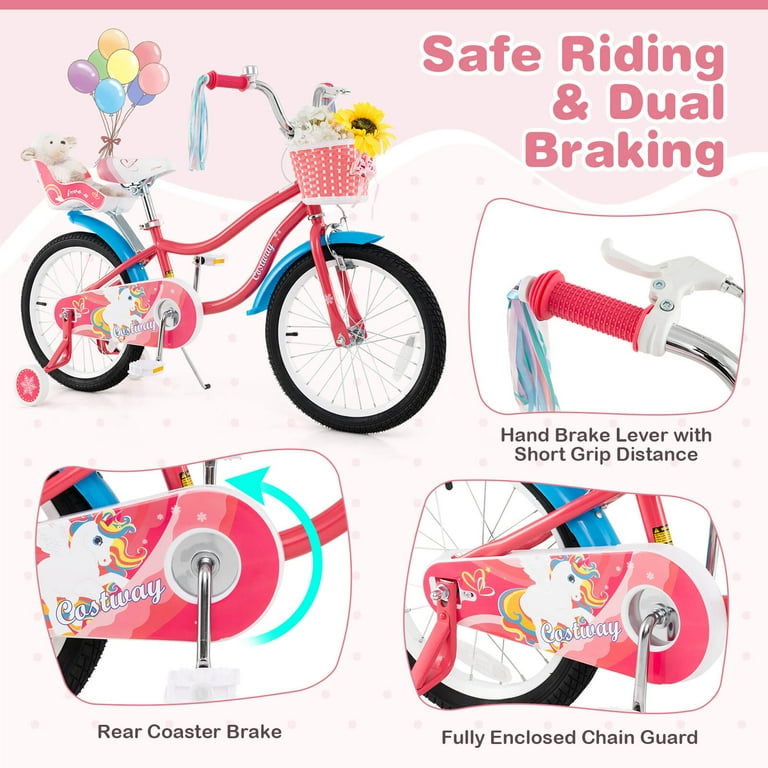 Honeyjoy Children's Bike: 18 Inches with Training Wheels & Basket