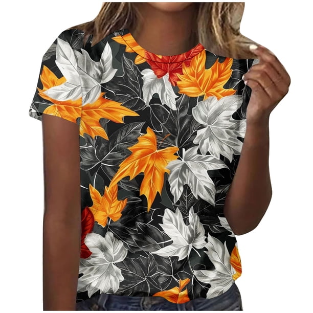Tops Y Blusas de las Mujeres Estampadas Cuello Redondo Manga Corta, Poliéster Casual Top para Diario, Fiesta Y Todas las Estaciones