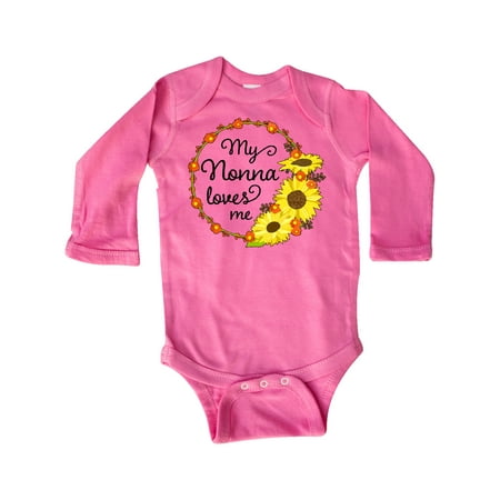 

Inktastic My Nonna Loves Me with Sunflower Wreath Gift Baby Boy or Baby Girl Long Sleeve Bodysuit