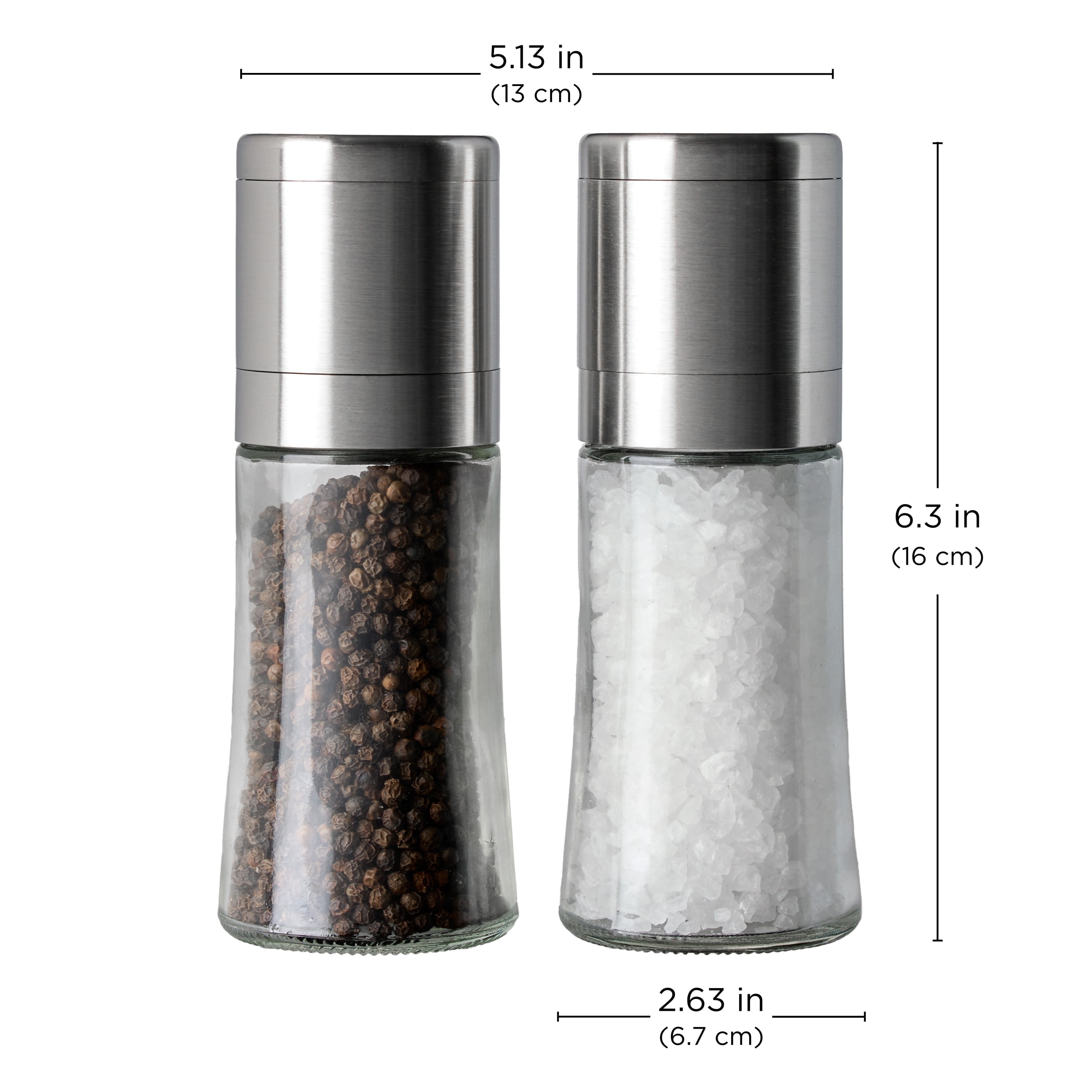 (4 pack) Kamenstein Elite Prefilled Salt and Pepper Grinder Set with Adjustable Grinder