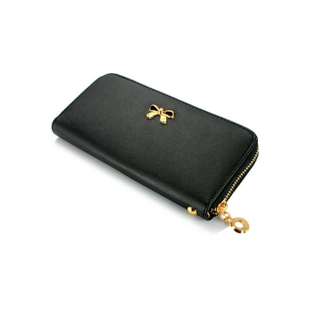 Holder Purse Wallet (New Fashion Lady Bow-Tie Zipper Around Women Clutch Leather Long Wallet Card Holder Case Purse Handbag Bag Party)