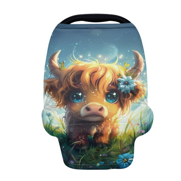Renewold Cute Highland Cow Baby Car Seat Covers High Chair Canopy Shopping Cart Cover, Baby Breastfeeding Cover for Mothers