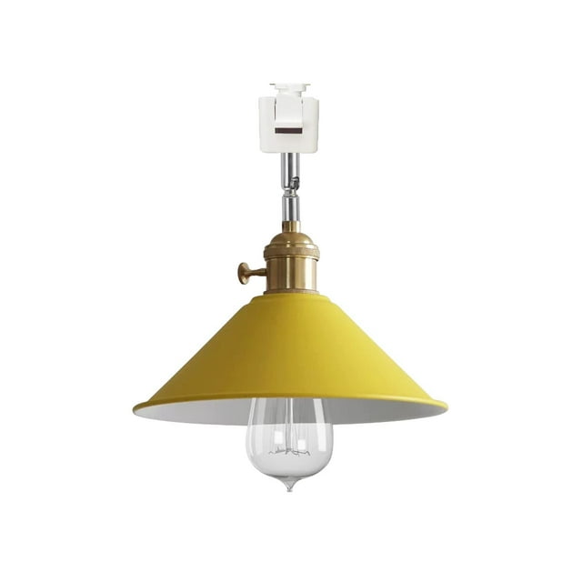 FSLiving Suspension de Piste en J Angle Réglable Base E26 Style Nordique Jaune Macaron Luminaire de Piste pour Îlot de Cuisine Plafond Incliné Plafond Vaulté, Ampoule & Piste Non Incluse - 1 Lumière