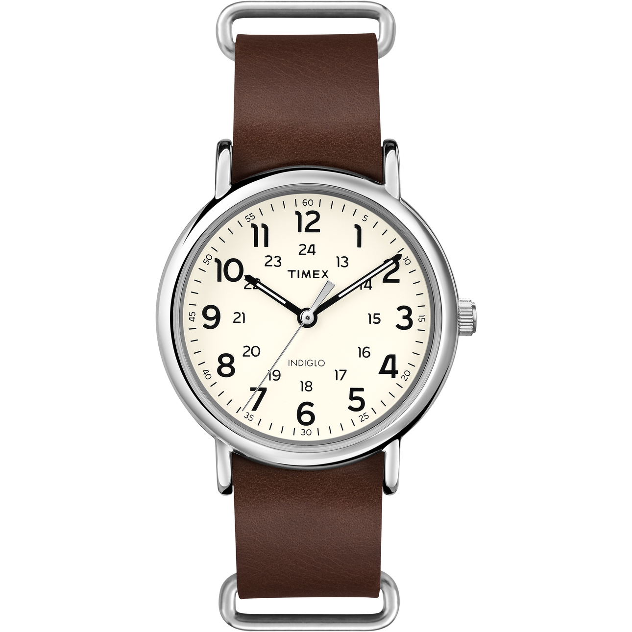 Timex Weekender 40 Watch, Brown Double-Layered Leather Slip-Thru Strap