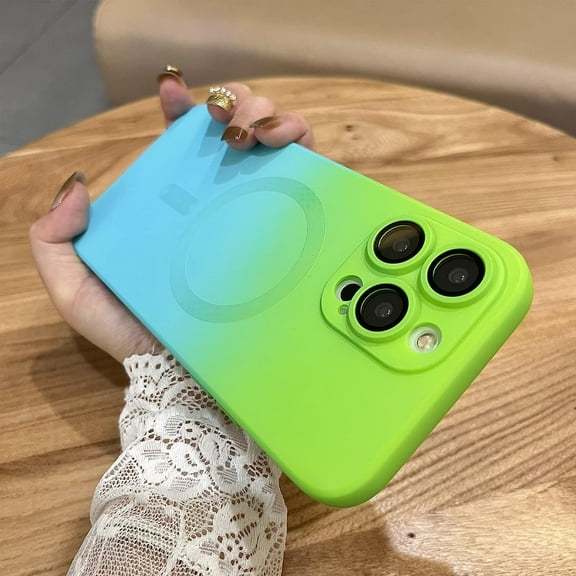 for iPhone 13 Pro Max Magnetic Silicone Case with Camera Lens Protector, [Compatible with Magsafe] Luxury Gradient Color Cover for Men Women Girls Shockproof Protective Phone Case-Green